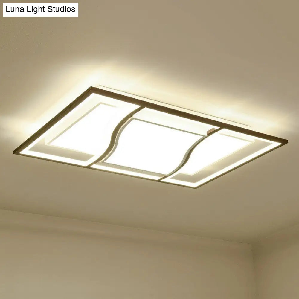 Modern Geometric Led Flush Mount Ceiling Light In Coffee Acrylic For Your Living Room / Rectangle