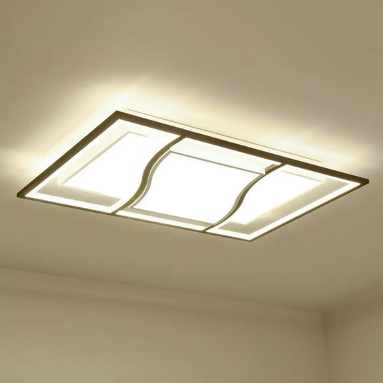 Modern Geometric Led Flush Mount Ceiling Light In Coffee Acrylic For Your Living Room / Rectangle