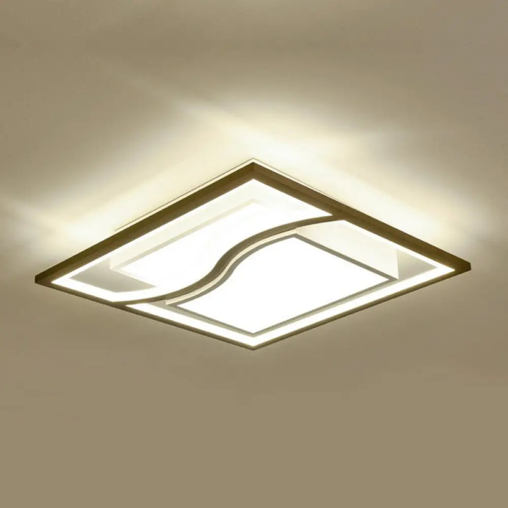 Modern Geometric Led Flush Mount Ceiling Light In Coffee Acrylic For Your Living Room / Square