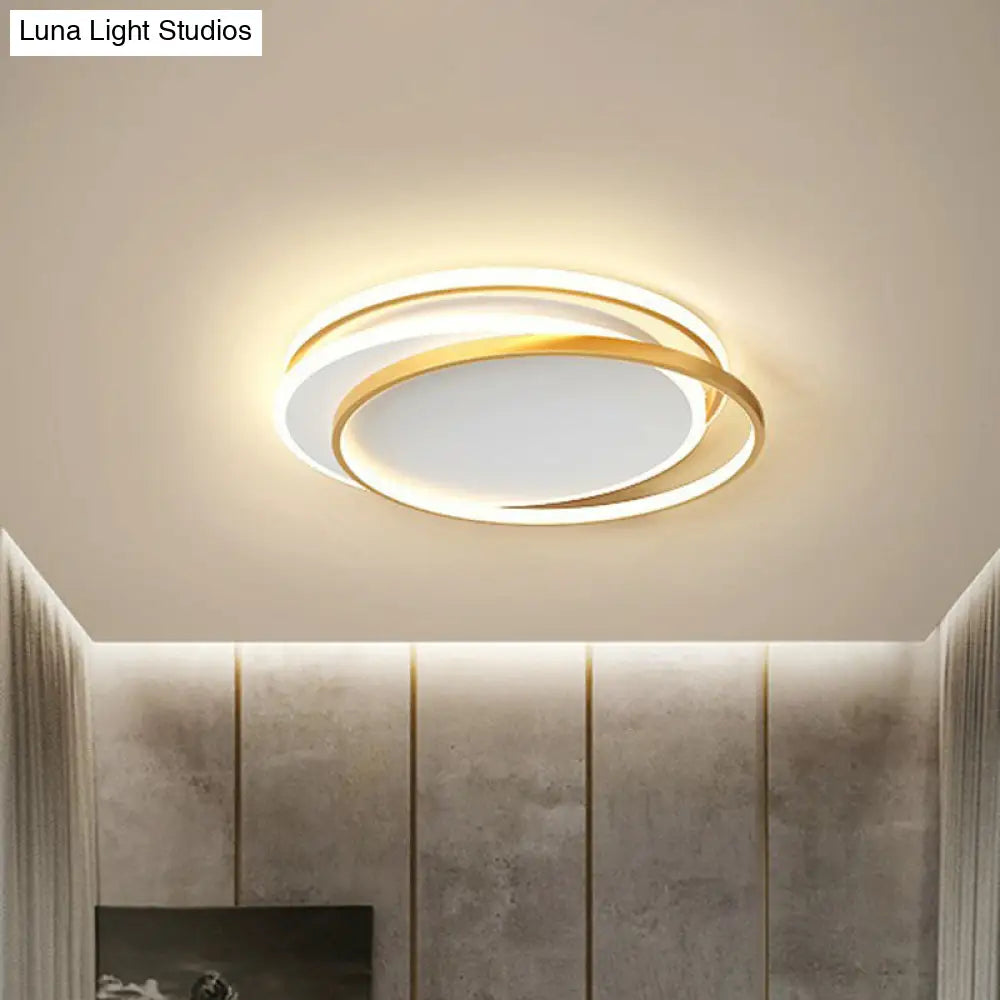 Modern Geometric Led Flush Mount Ceiling Light In Gold Acrylic For Bedroom