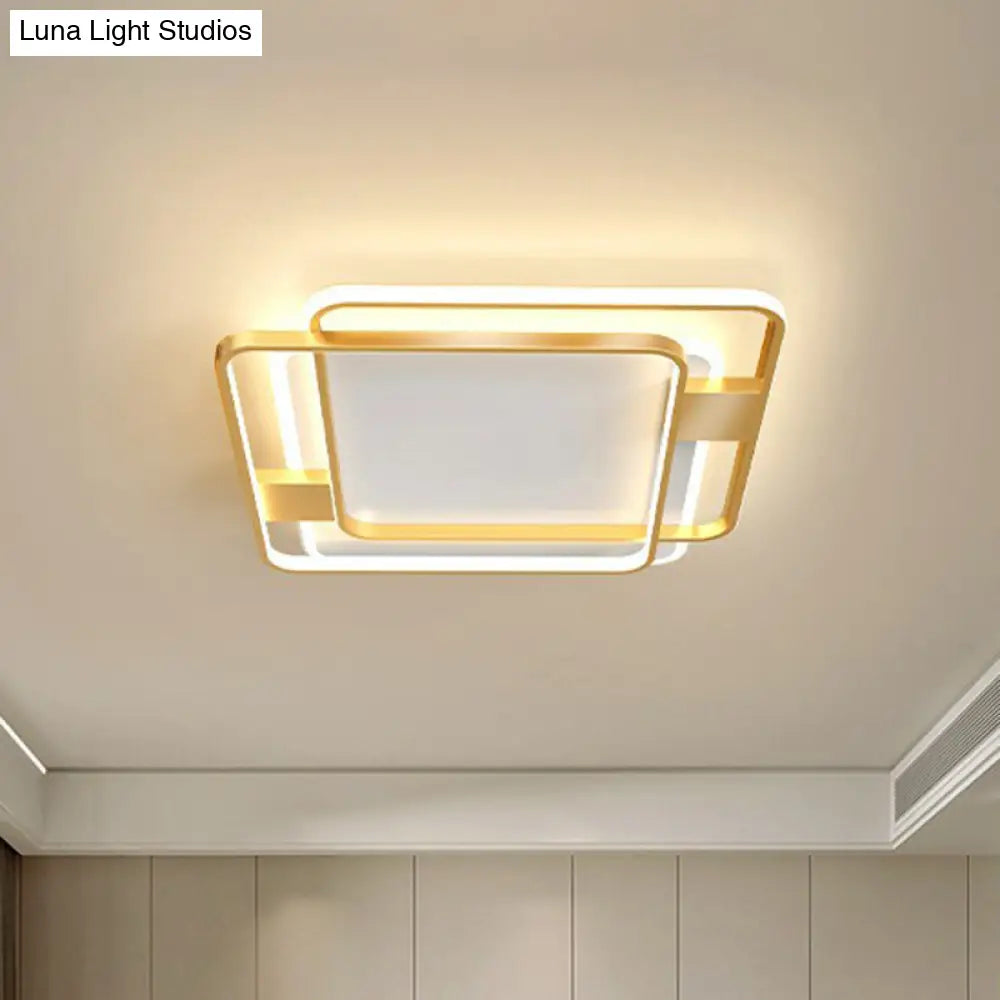 Modern Geometric Led Flush Mount Ceiling Light In Gold Acrylic For Bedroom