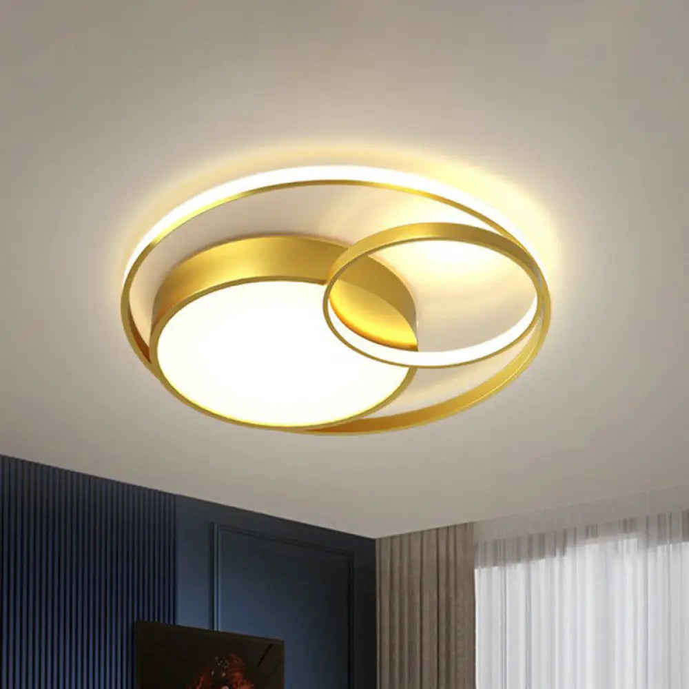 Modern Geometric Led Flush Mount Gold Ceiling Light For Living Room / 15.5’ White