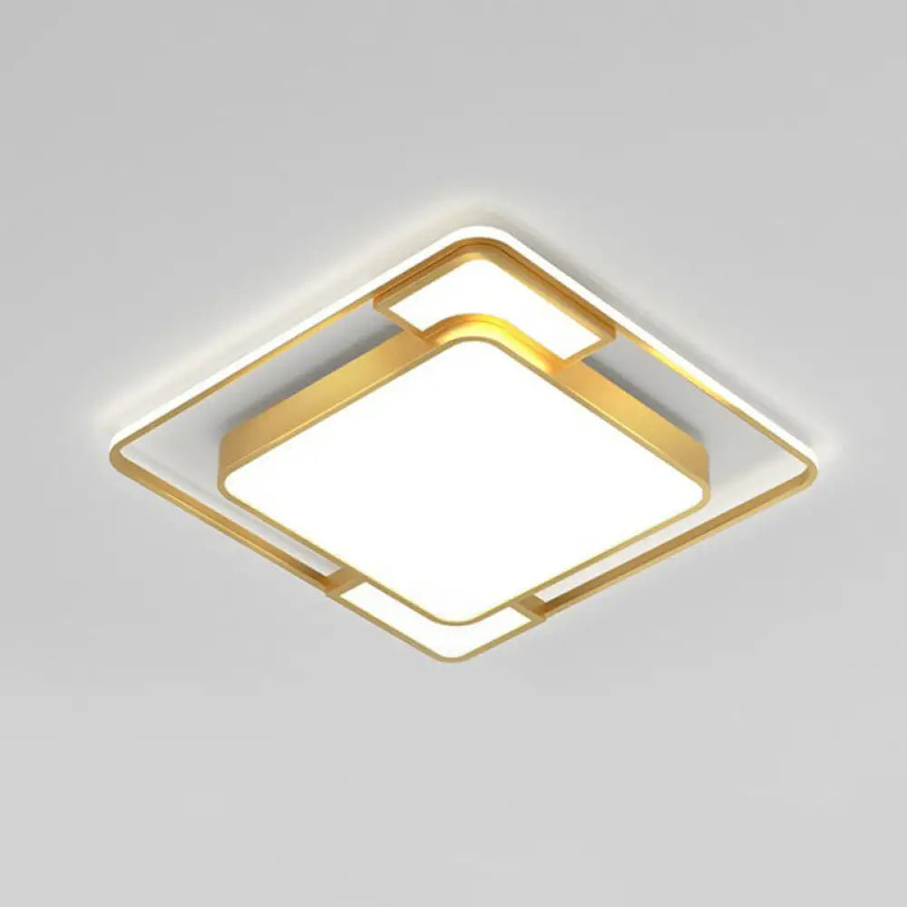 Modern Geometric Led Flush Mount Gold Ceiling Light For Living Room / 16.5’ White