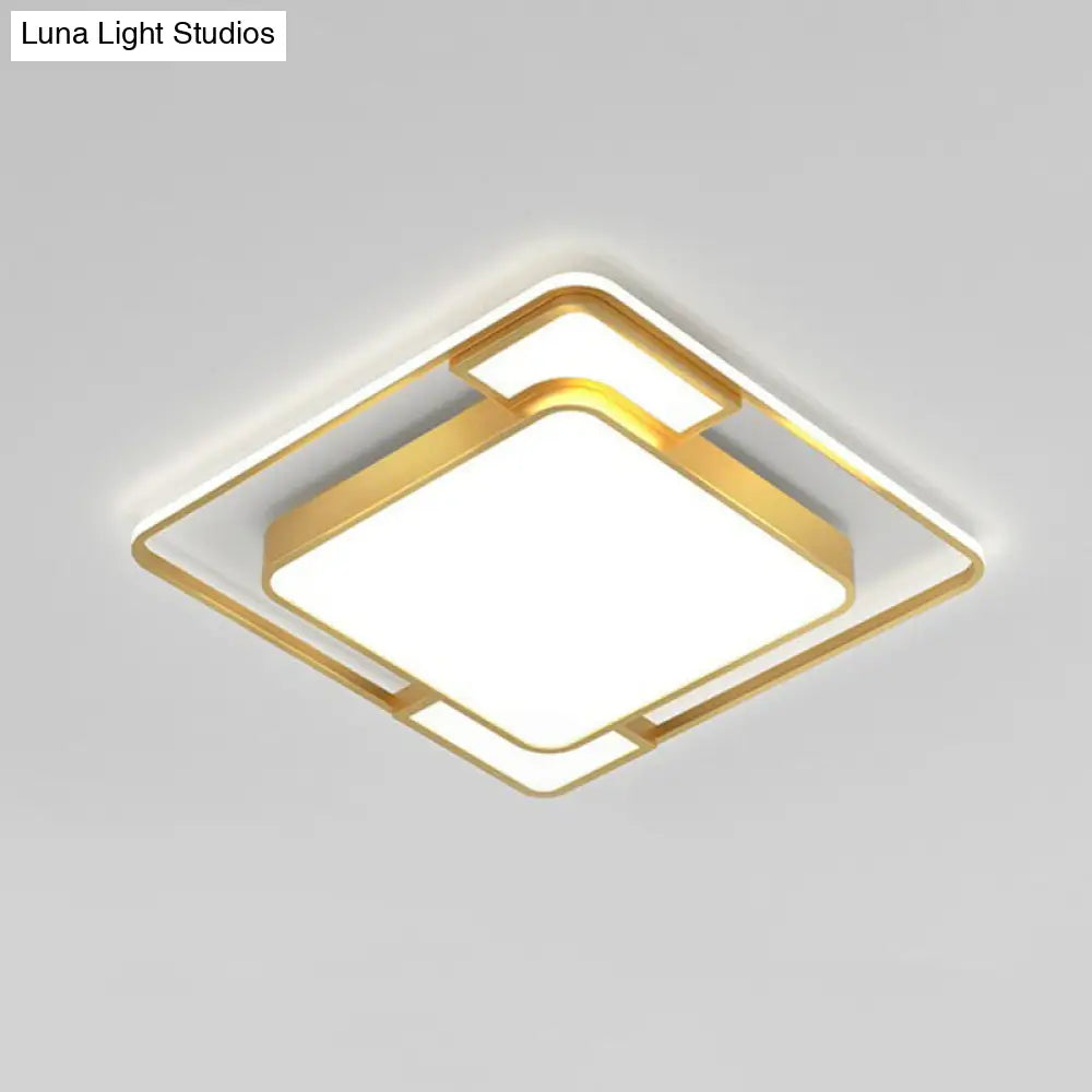 Modern Geometric Led Flush Mount Gold Ceiling Light For Living Room / 16.5 White