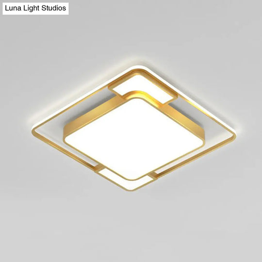 Modern Geometric Led Flush Mount Gold Ceiling Light For Living Room / 16.5 White