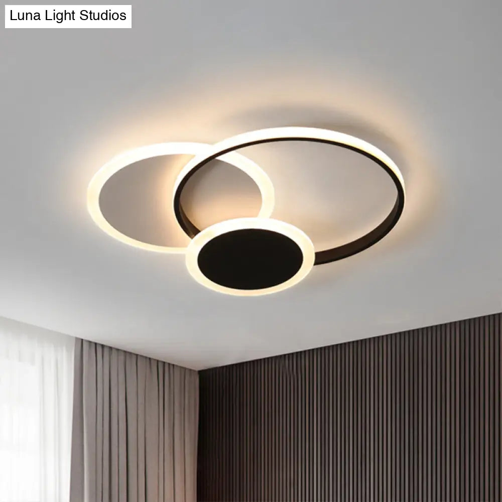 Modern Geometric Led Flush Mount In Black & White For Minimalist Bedrooms