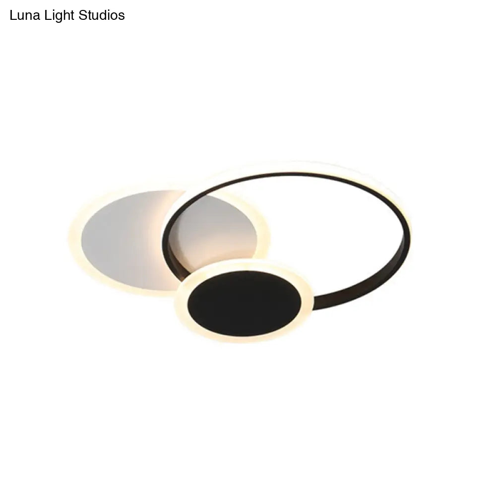 Modern Geometric Led Flush Mount In Black & White For Minimalist Bedrooms