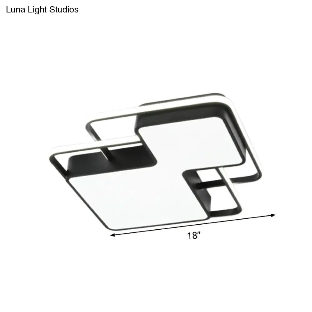 Modern Geometric Led Flush Mount Lamp In Black/White - 18’/21.5’ W Silica Gel Close To Ceiling