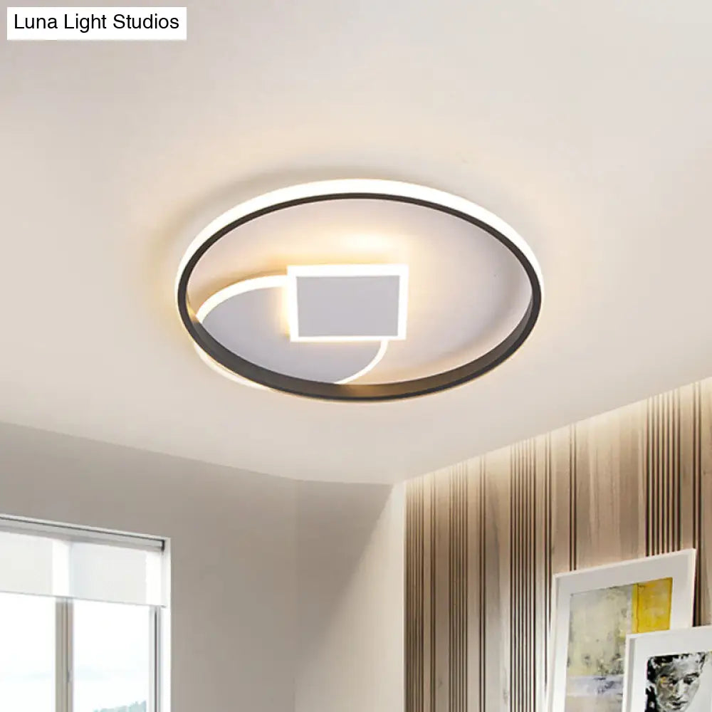 Modern Geometric Led Flushmount Ceiling Lamp - Thin Acrylic Black-White 16.5/20.5 W Warm/White Light