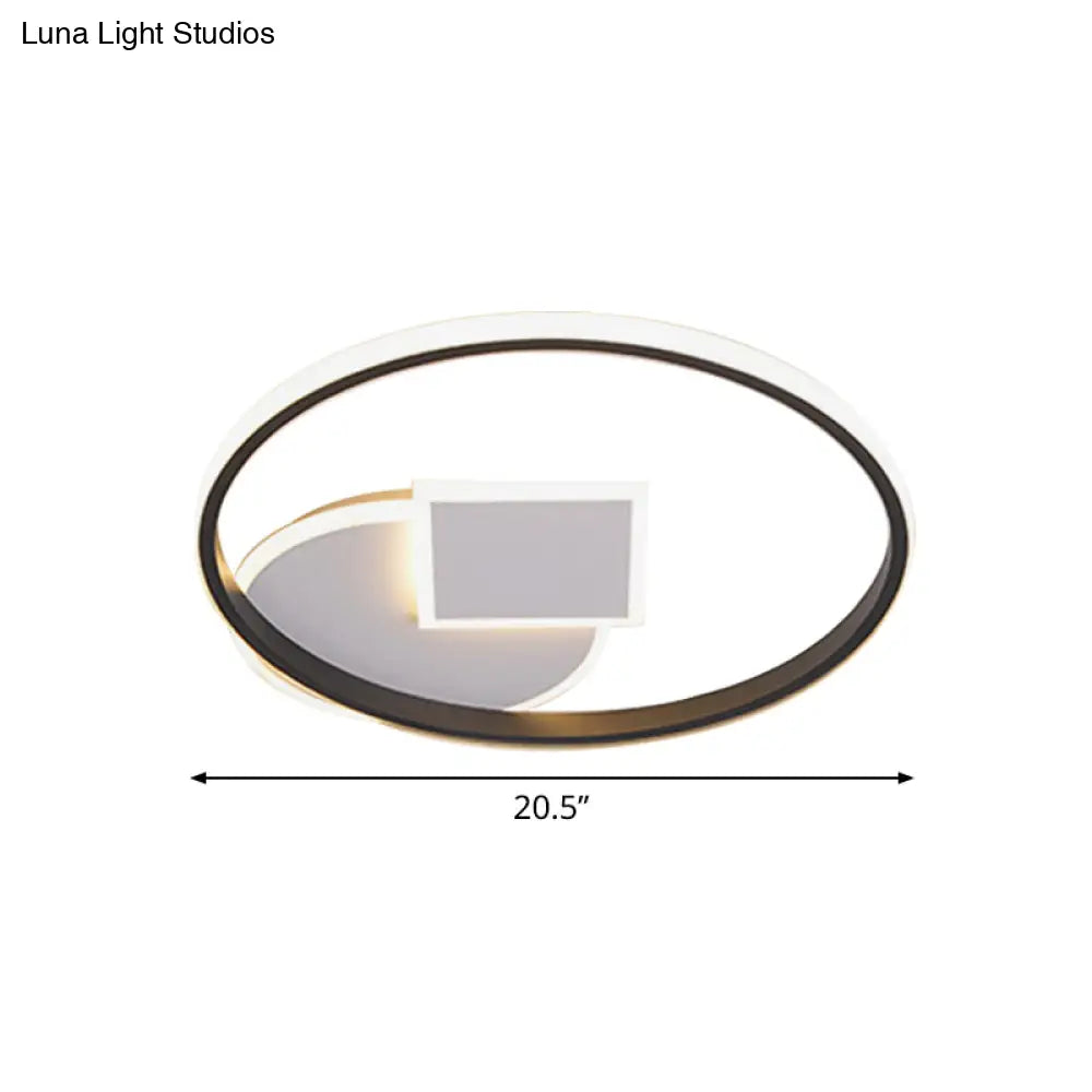 Modern Geometric Led Flushmount Ceiling Lamp - Thin Acrylic Black-White 16.5/20.5 W Warm/White Light
