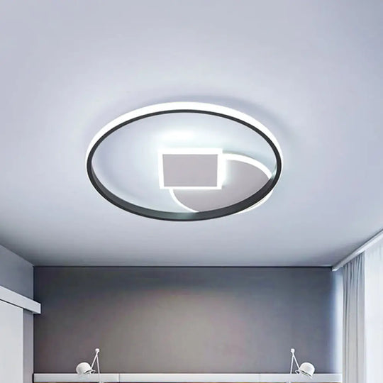 Modern Geometric Led Flushmount Ceiling Lamp - Thin Acrylic Black-White 16.5’/20.5’ W