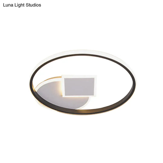 Modern Geometric Led Flushmount Ceiling Lamp - Thin Acrylic Black-White 16.5’/20.5’ W