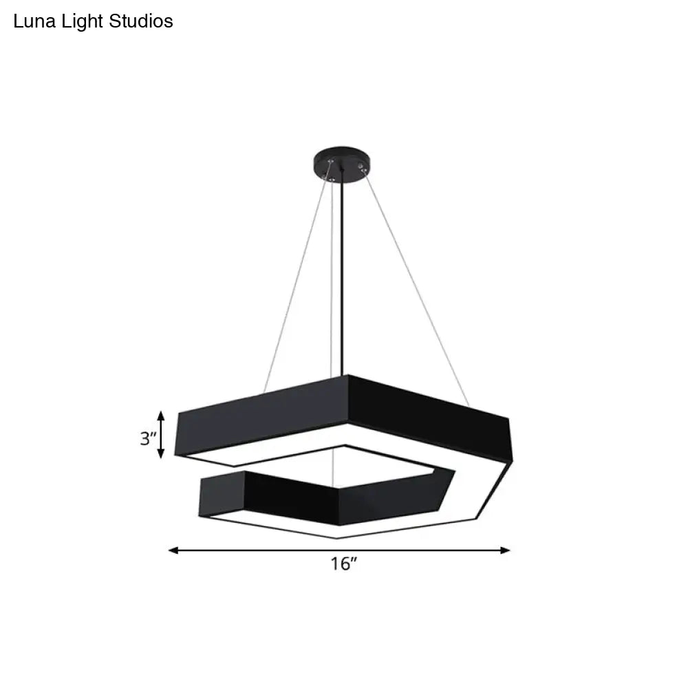 Modern Geometric Led Pendant Lamp For Office - Black Metal Various Sizes