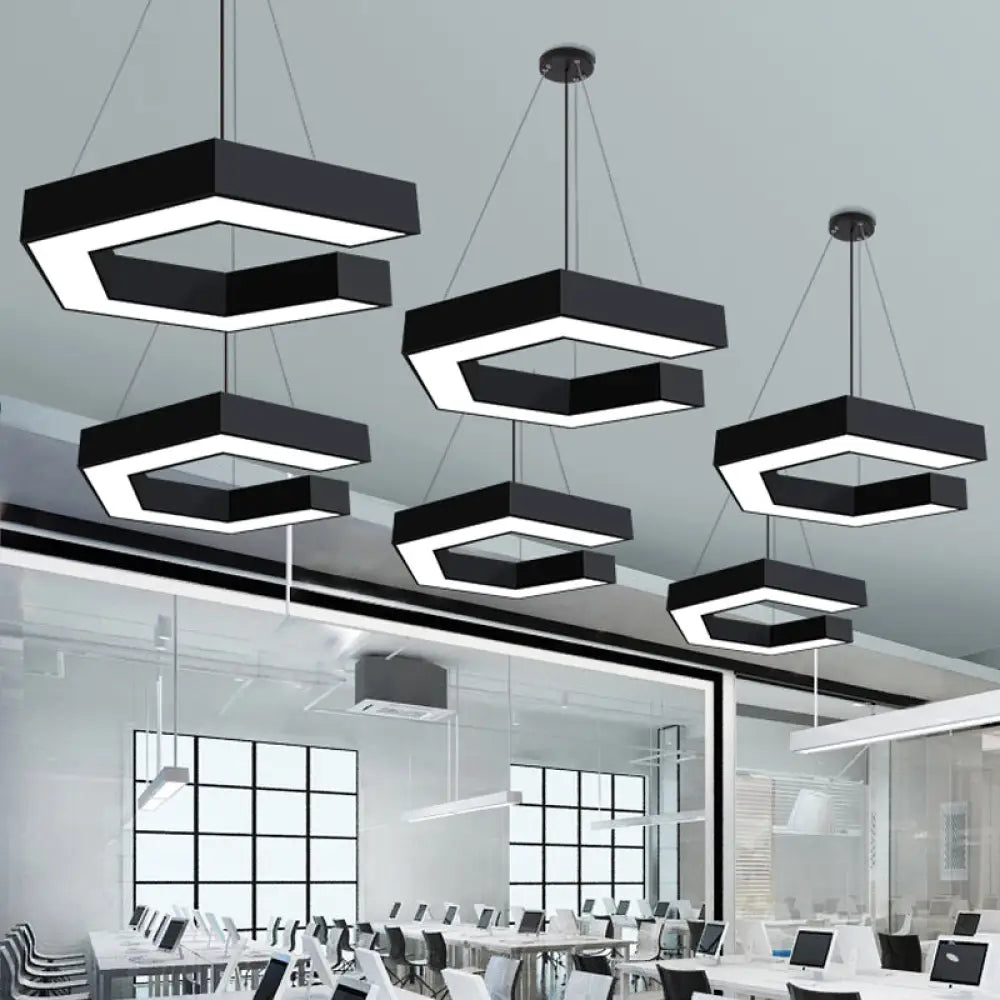 Modern Geometric Led Pendant Lamp For Office - Black Metal Various Sizes / 16’