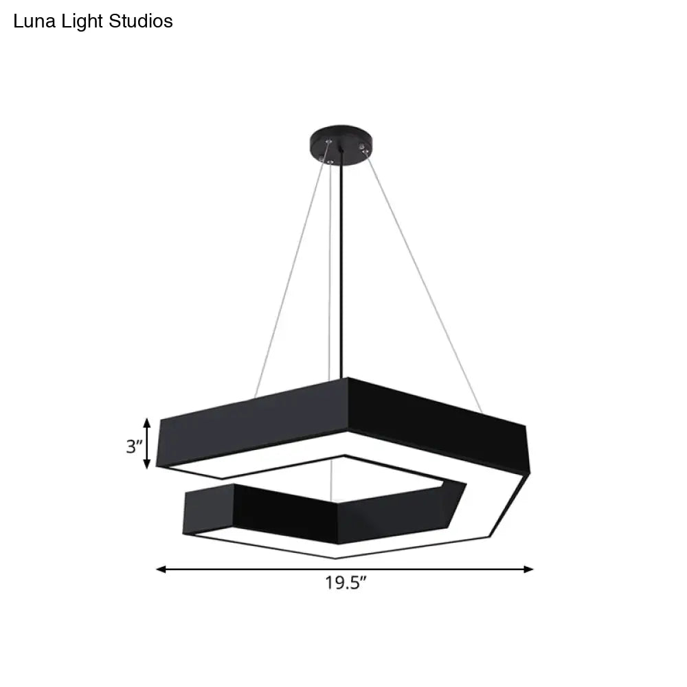 Modern Geometric Led Pendant Lamp For Office - Black Metal Various Sizes