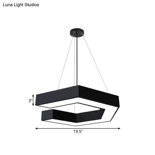 Modern Geometric Led Pendant Lamp For Office - Black Metal Various Sizes