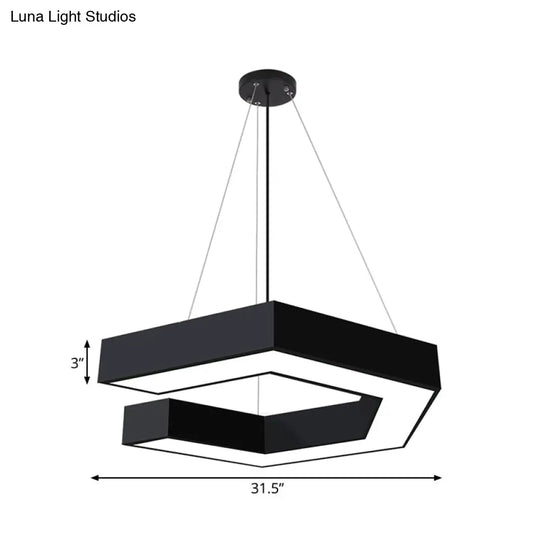 Modern Geometric Led Pendant Lamp For Office - Black Metal Various Sizes