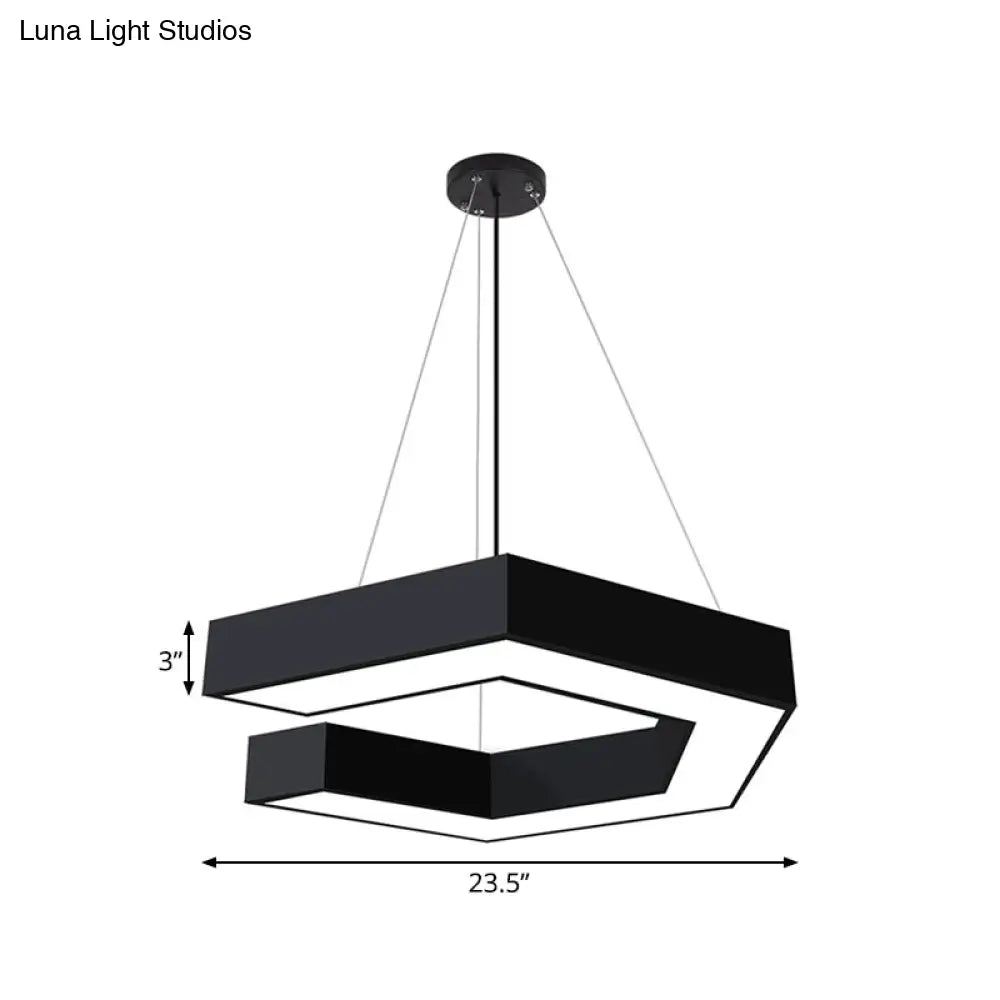 Modern Geometric Pendant Lighting: Black Metal Led Ceiling Lamp For Office - 19.5/23.5/31.5 Wide