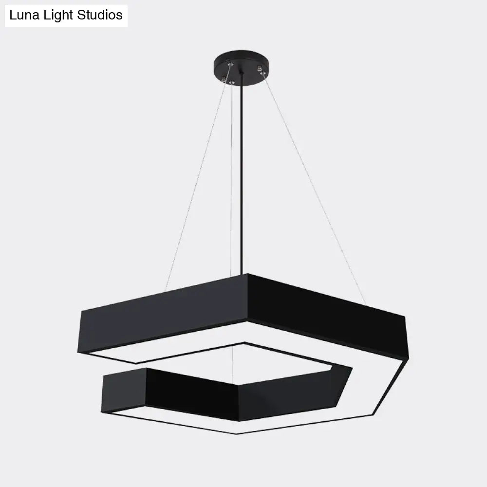 Modern Geometric Led Pendant Lamp For Office - Black Metal Various Sizes