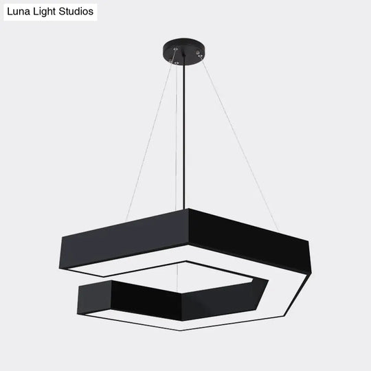 Modern Geometric Led Pendant Lamp For Office - Black Metal Various Sizes