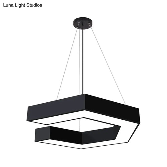 Modern Geometric Led Pendant Lamp For Office - Black Metal Various Sizes