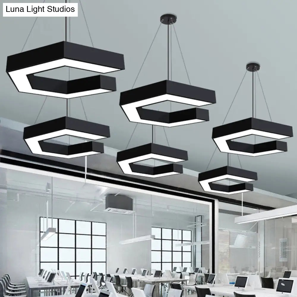 Modern Geometric Pendant Lighting: Black Metal Led Ceiling Lamp For Office - 19.5/23.5/31.5 Wide /