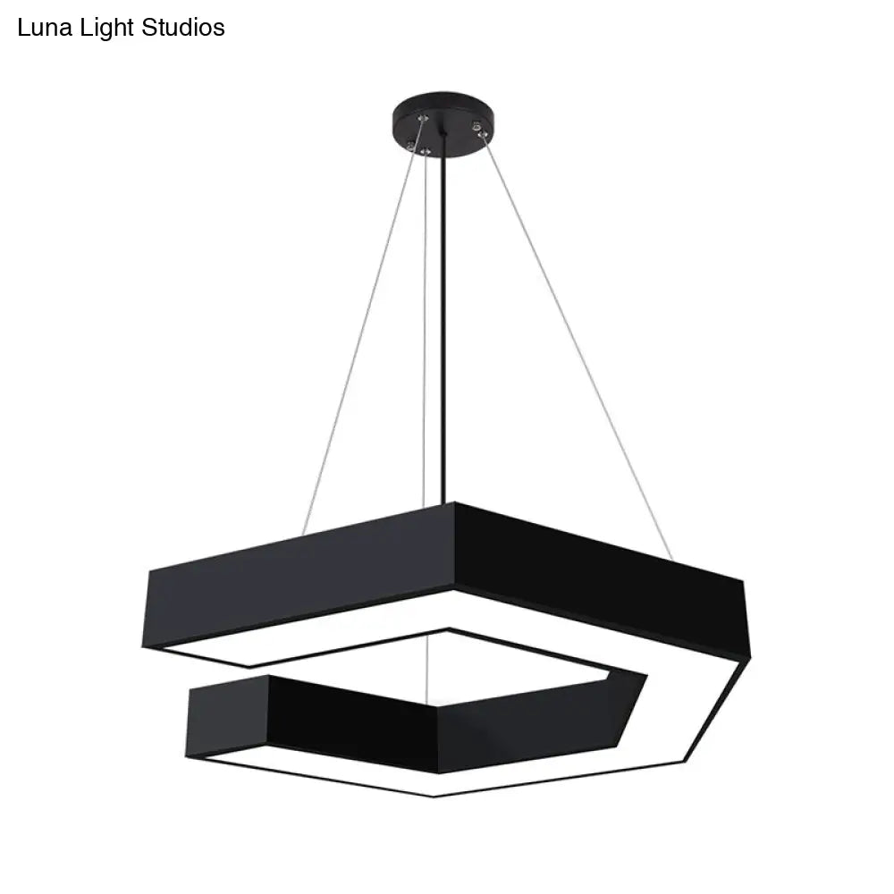 Modern Geometric Pendant Lighting: Black Metal Led Ceiling Lamp For Office - 19.5/23.5/31.5 Wide