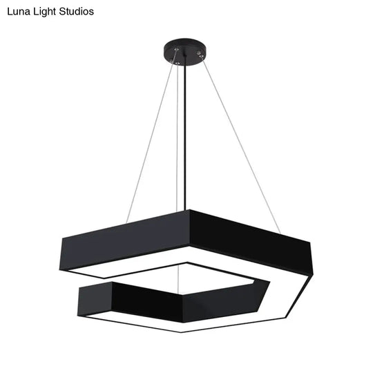 Modern Geometric Pendant Lighting: Black Metal Led Ceiling Lamp For Office - 19.5/23.5/31.5 Wide