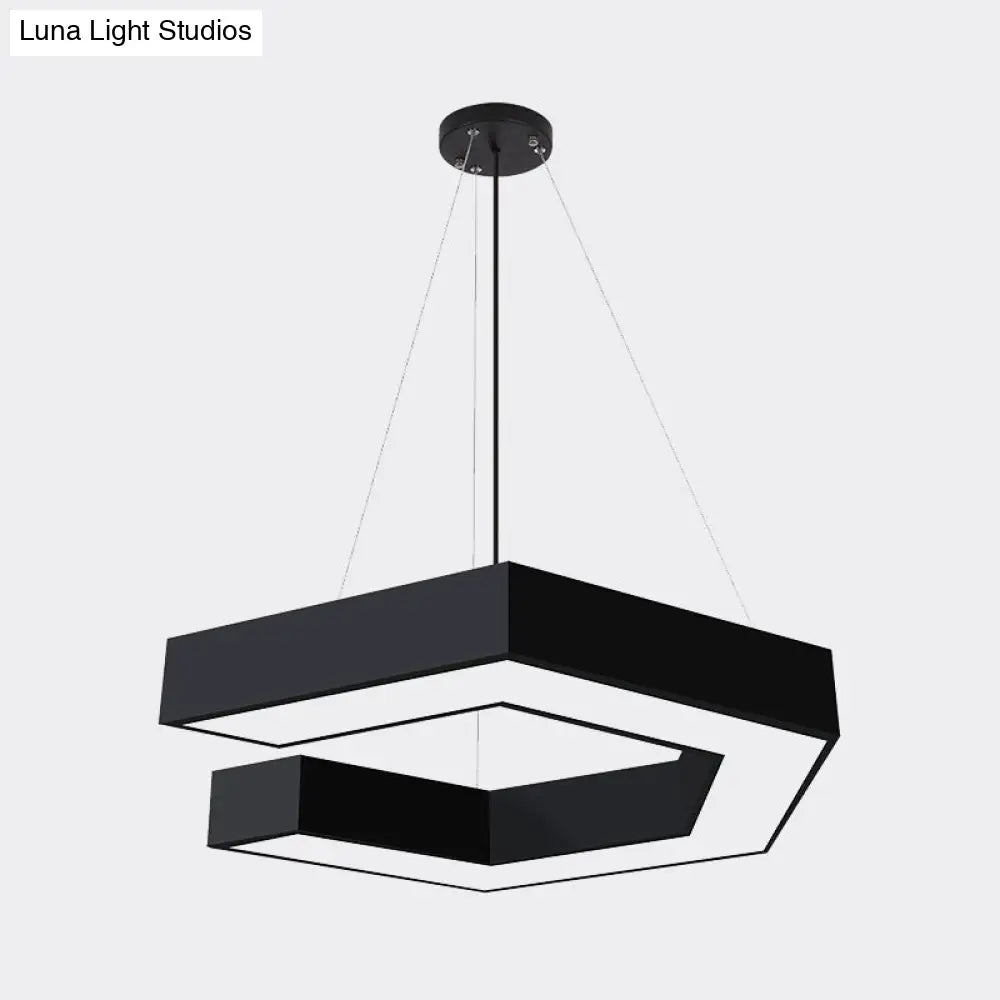 Modern Geometric Pendant Lighting: Black Metal Led Ceiling Lamp For Office - 19.5/23.5/31.5 Wide