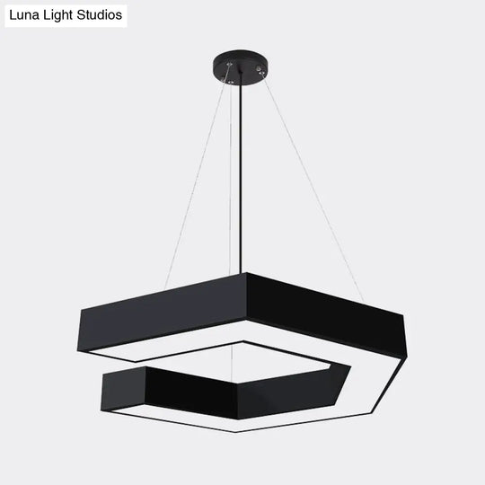 Modern Geometric Pendant Lighting: Black Metal Led Ceiling Lamp For Office - 19.5/23.5/31.5 Wide