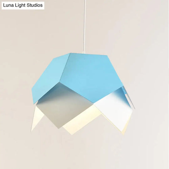 Geometric Metal Pendant Light In Yellow/Orange/Blue - Contemporary Dining Room Fixture Blue