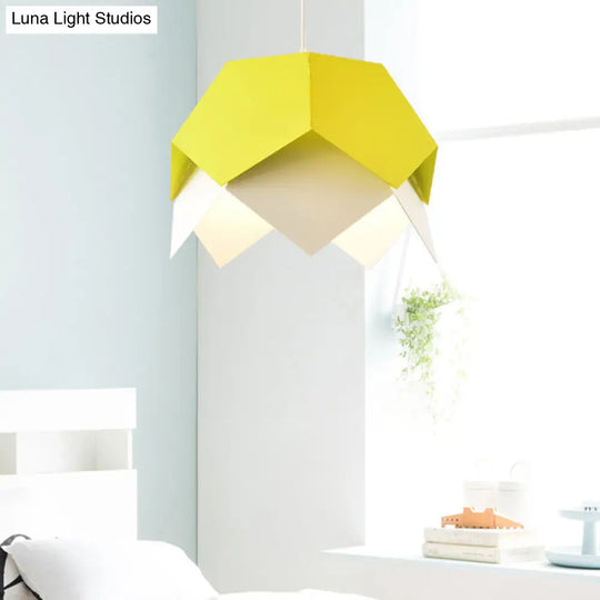 Geometric Metal Pendant Light In Yellow/Orange/Blue - Contemporary Dining Room Fixture Yellow