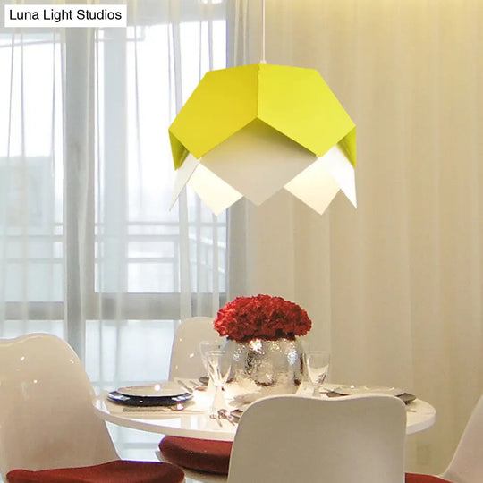 Geometric Metal Pendant Light In Yellow/Orange/Blue - Contemporary Dining Room Fixture