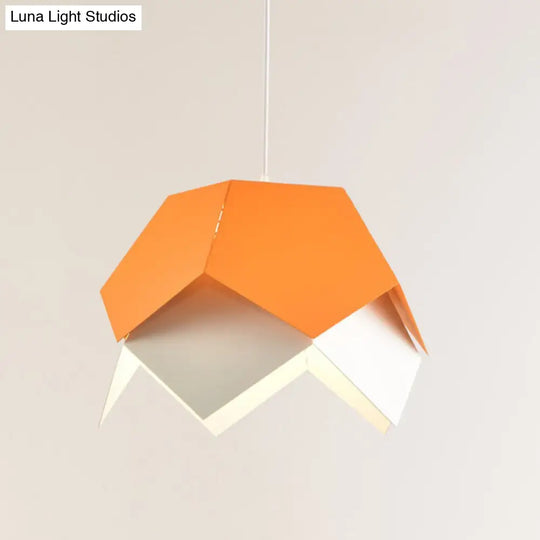 Geometric Metal Pendant Light In Yellow/Orange/Blue - Contemporary Dining Room Fixture Orange