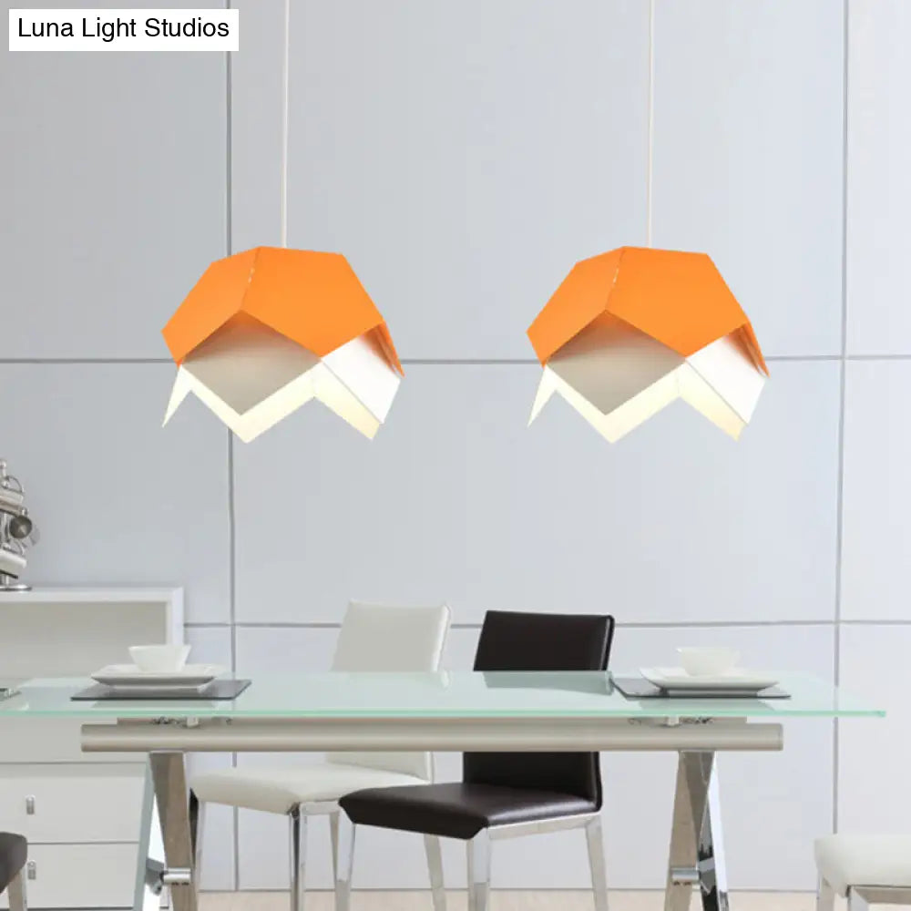 Geometric Metal Pendant Light In Yellow/Orange/Blue - Contemporary Dining Room Fixture