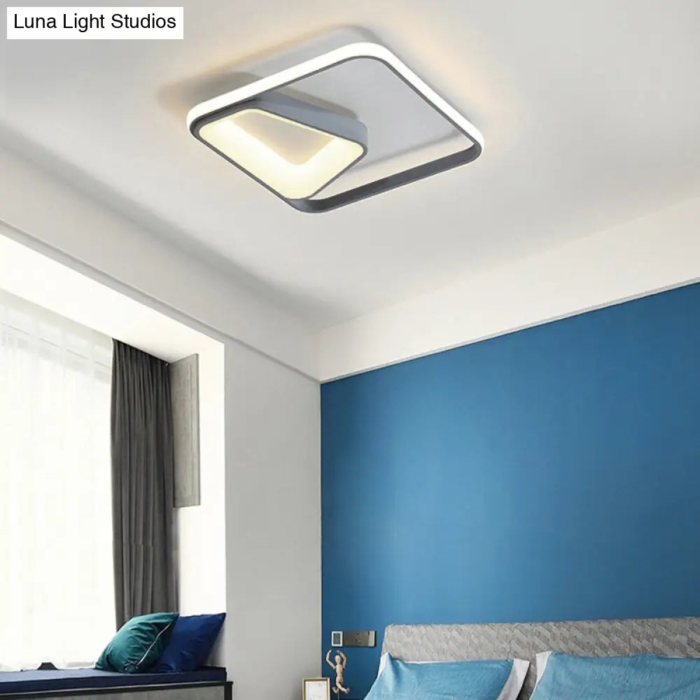 Modern Geometric Metal Flush Mount Led Ceiling Lamp In Gray/White - Natural Light Remote Control &