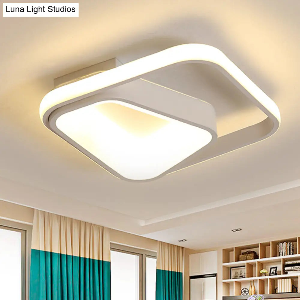 Modern Geometric Metal Flush Mount Led Ceiling Lamp In Gray/White - Natural Light Remote Control &