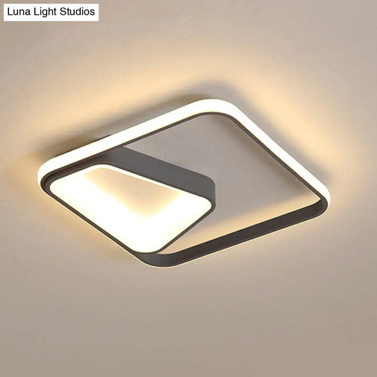 Modern Geometric Metal Flush Mount Led Ceiling Lamp In Gray/White - Natural Light Remote Control &