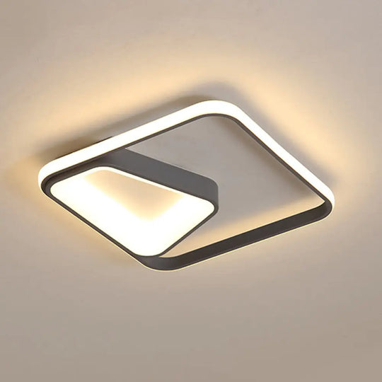 Modern Geometric Metal Flush Mount Led Ceiling Lamp In Gray/White - Natural Light Remote Control &