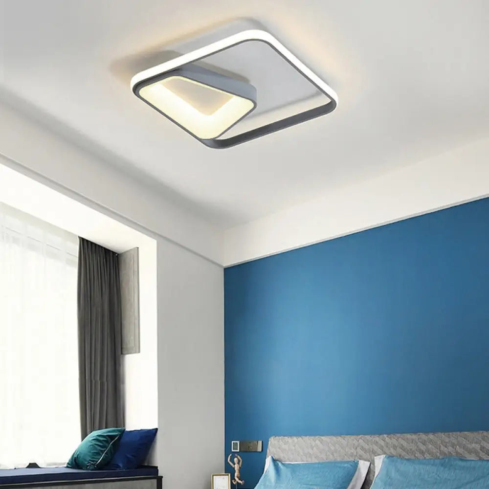 Modern Geometric Metal Flush Mount Led Ceiling Lamp In Gray/White - Natural Light Remote Control &