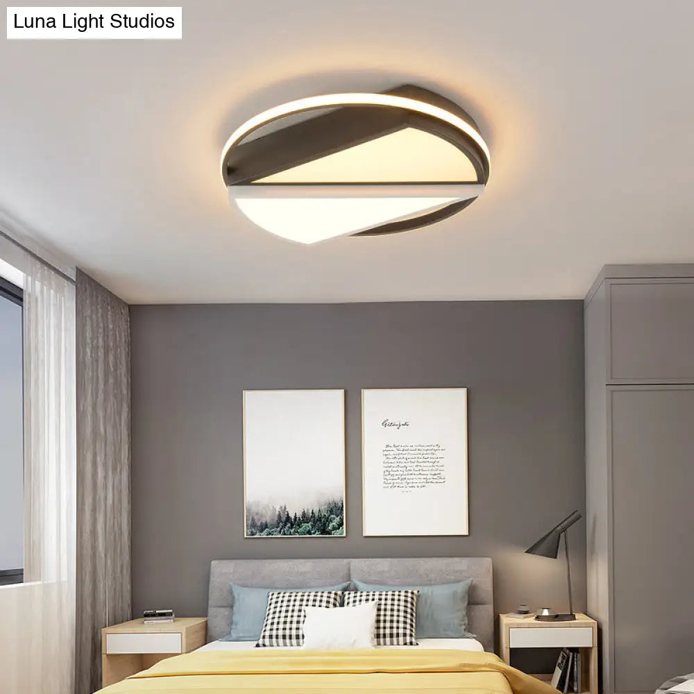 Modern Geometric Metal Led Flush Mount Ceiling Lamp For Bedroom In Black And White