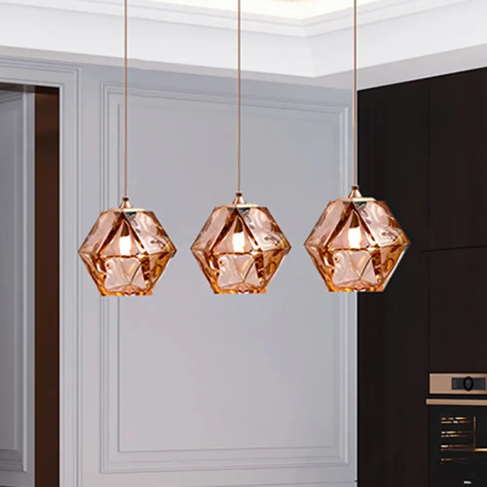 Modern Geometric Pendant Light: White/Smoke Grey/Rose Gold Glass | Stylish Dining Room Ceiling Hang