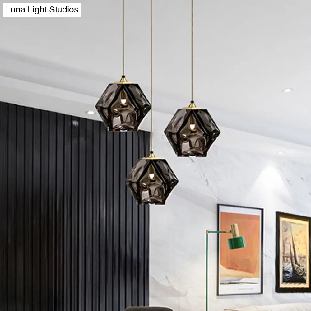 Modern Geometric Pendant Light: White/Smoke Grey/Rose Gold Glass | Stylish Dining Room Ceiling Hang