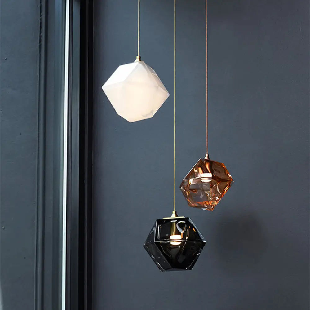 Modern Geometric Pendant Light: White/Smoke Grey/Rose Gold Glass | Stylish Dining Room Ceiling Hang