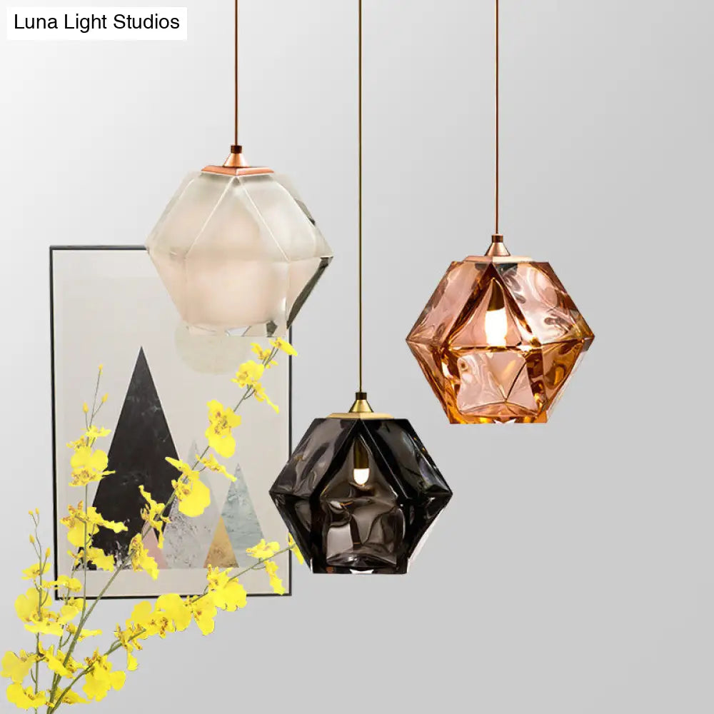 Modern Geometric Pendant Light - White/Smoke Grey/Rose Gold Glass Ideal For Dining Room Ceiling