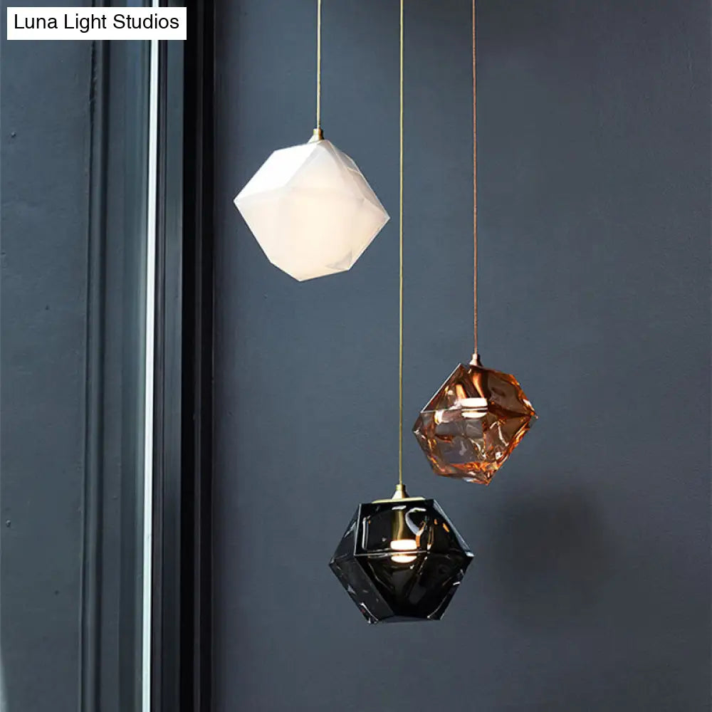 Modern Geometric Pendant Light - White/Smoke Grey/Rose Gold Glass Ideal For Dining Room Ceiling