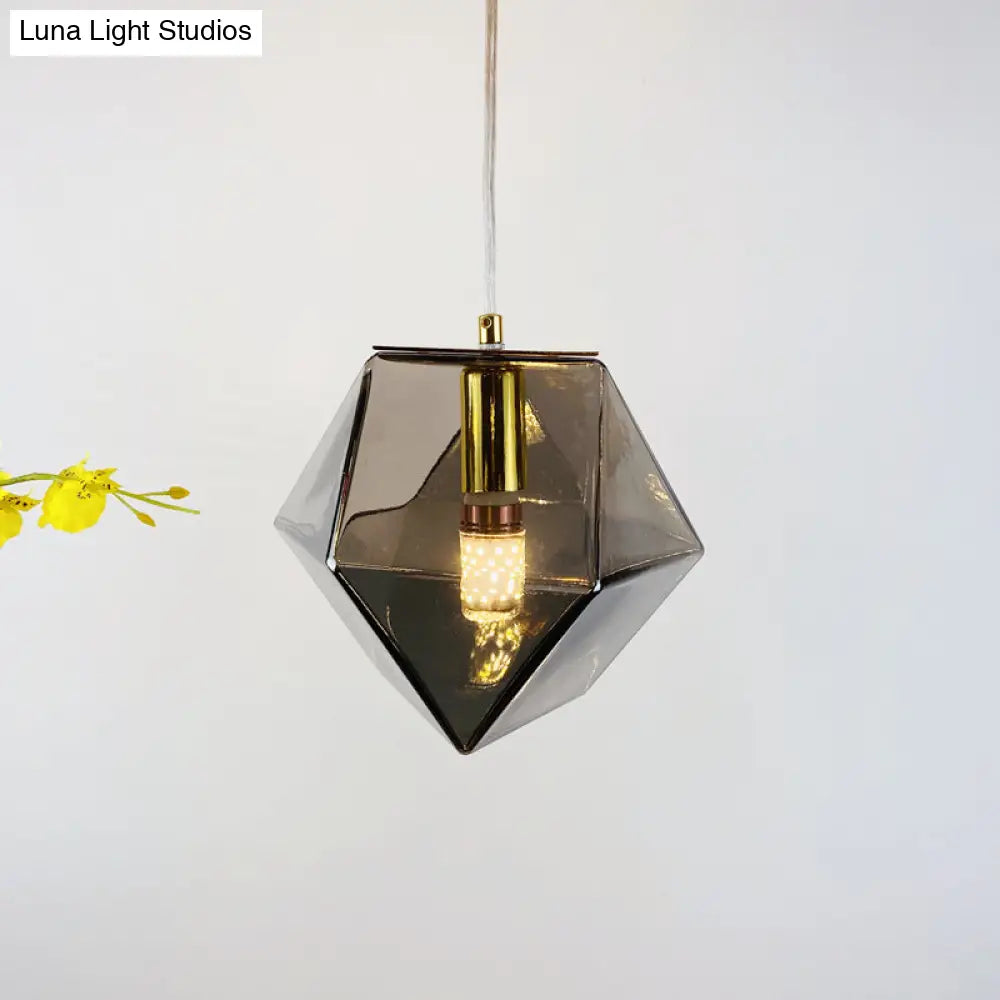 Modern Geometric Pendant Light: White/Smoke Grey/Rose Gold Glass | Stylish Dining Room Ceiling Hang