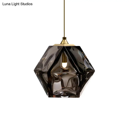 Modern Geometric Pendant Light: White/Smoke Grey/Rose Gold Glass | Stylish Dining Room Ceiling Hang