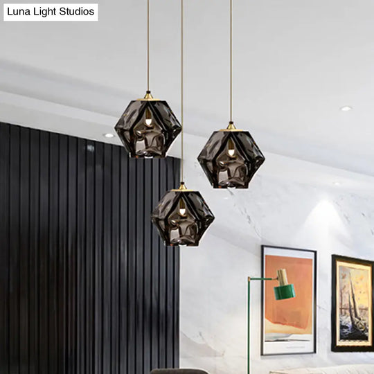 Modern Geometric Pendant Light - White/Smoke Grey/Rose Gold Glass Ideal For Dining Room Ceiling