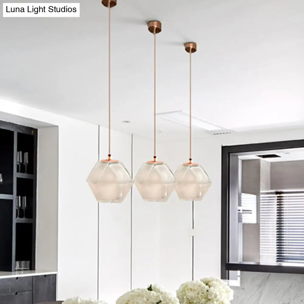 Modern Geometric Pendant Light - White/Smoke Grey/Rose Gold Glass Ideal For Dining Room Ceiling